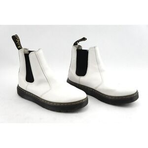 GC Dr Martens Chelsea Boots White Leather Pull On AirWair Bouncing Soles Women 8